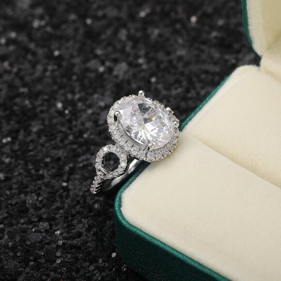 💥Beautiful Hollow Oval Pure Zircon Cubic Carved Macro Pave Silver Rings, K812 - Picture 5 of 6